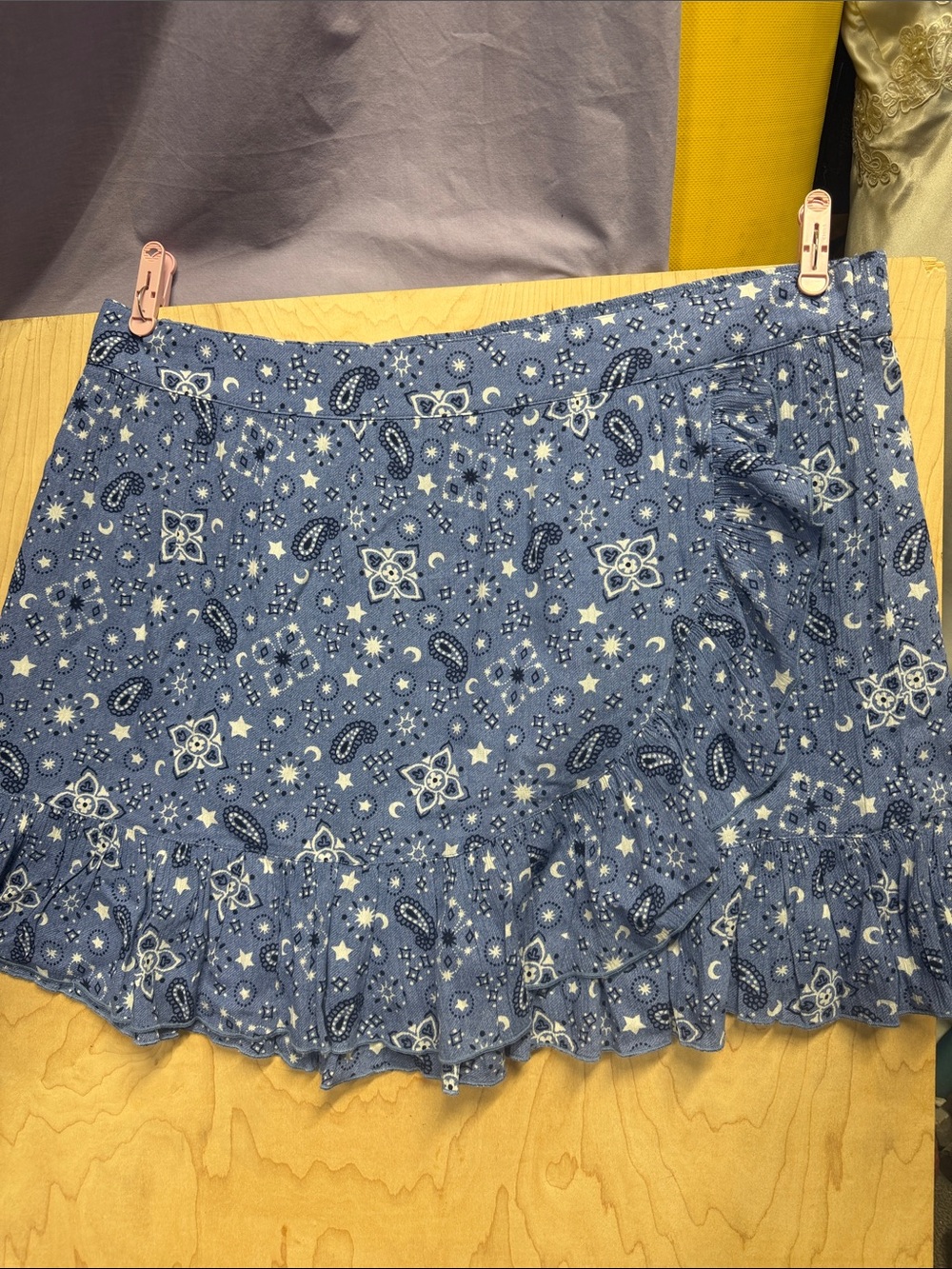 aerie Blue Paisley & Star Ruffle Mini Skirt
